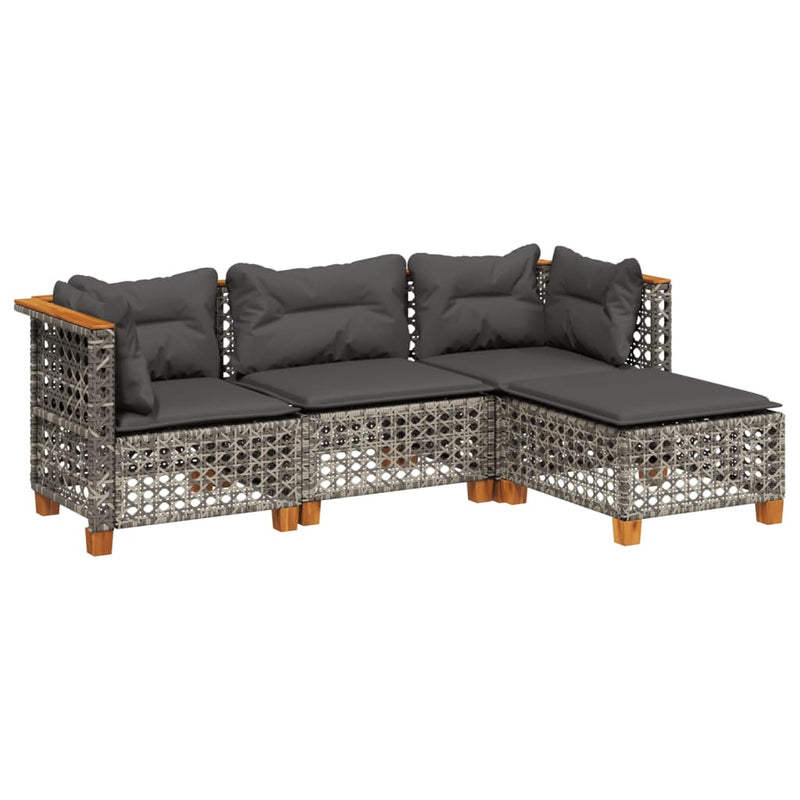 4 Piece Garden Sofa Set with Cushions Grey Poly Rattan Payday Deals