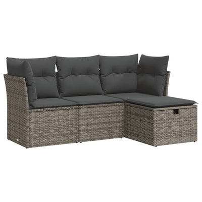 4 Piece Garden Sofa Set with Cushions Grey Poly Rattan Payday Deals