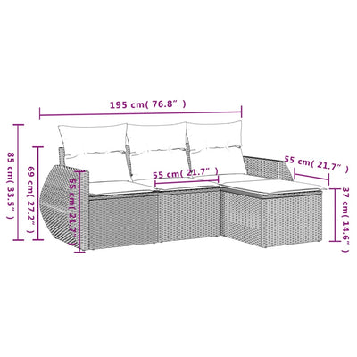 4 Piece Garden Sofa Set with Cushions Grey Poly Rattan Payday Deals