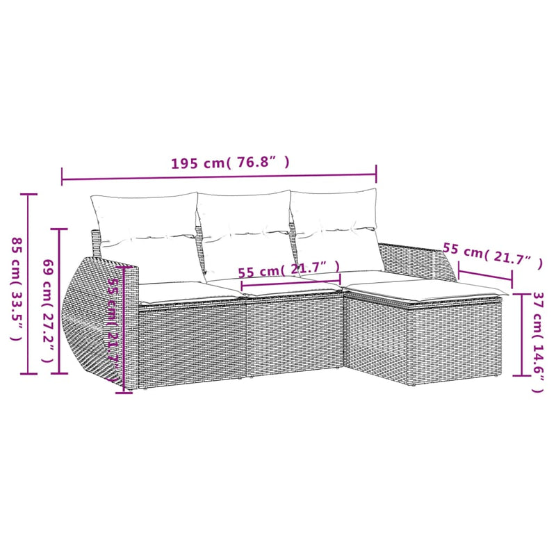 4 Piece Garden Sofa Set with Cushions Grey Poly Rattan Payday Deals