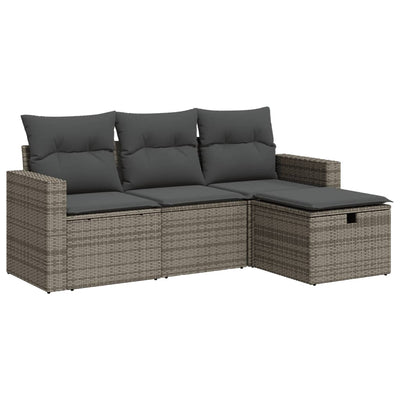 4 Piece Garden Sofa Set with Cushions Grey Poly Rattan Payday Deals