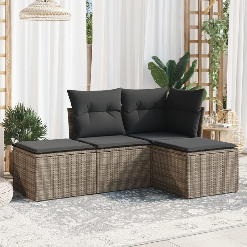 4 Piece Garden Sofa Set with Cushions Grey Poly Rattan Payday Deals