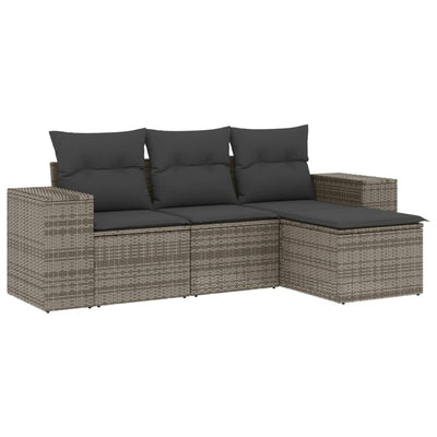 4 Piece Garden Sofa Set with Cushions Grey Poly Rattan Payday Deals