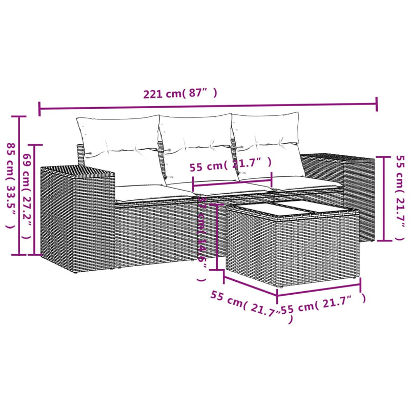 4 Piece Garden Sofa Set with Cushions Grey Poly Rattan Payday Deals