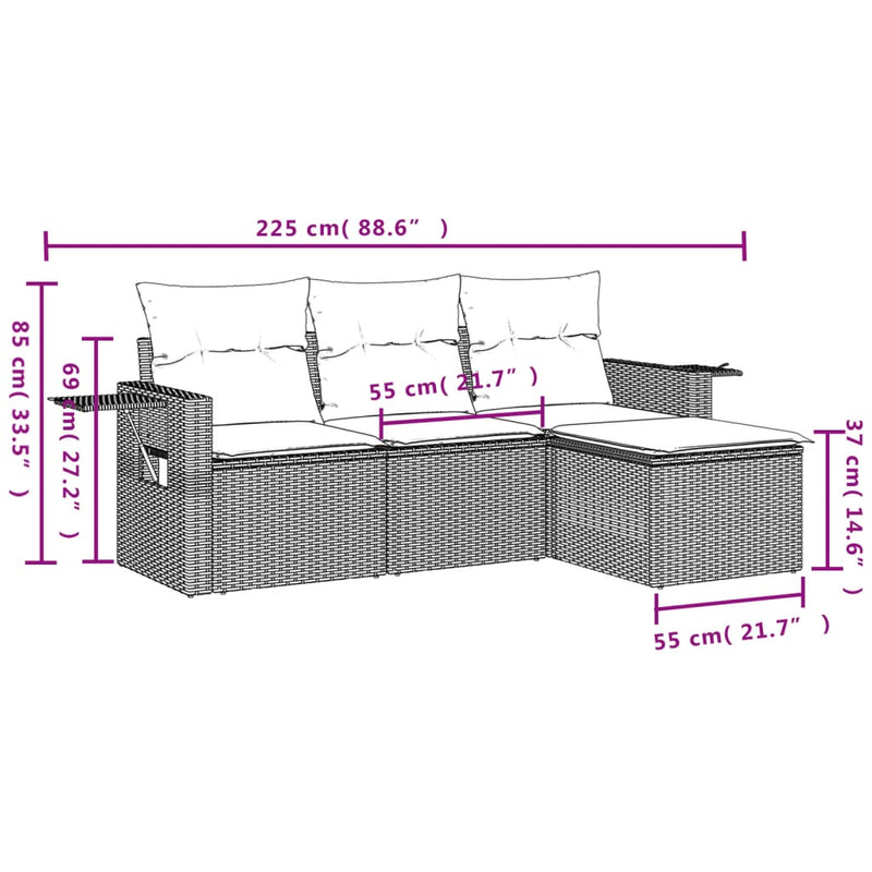 4 Piece Garden Sofa Set with Cushions Grey Poly Rattan Payday Deals