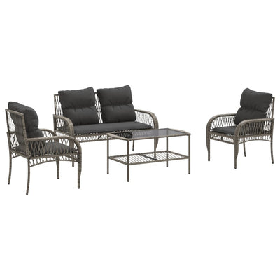 4 Piece Garden Sofa Set with Cushions Grey Poly Rattan Payday Deals