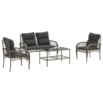 4 Piece Garden Sofa Set with Cushions Grey Poly Rattan Payday Deals