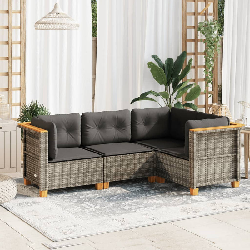 4 Piece Garden Sofa Set with Cushions Grey Poly Rattan Payday Deals