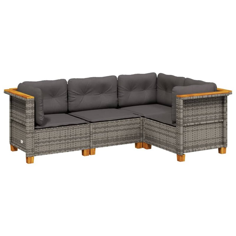 4 Piece Garden Sofa Set with Cushions Grey Poly Rattan Payday Deals