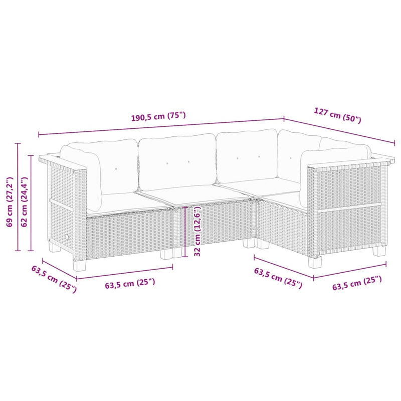4 Piece Garden Sofa Set with Cushions Grey Poly Rattan Payday Deals