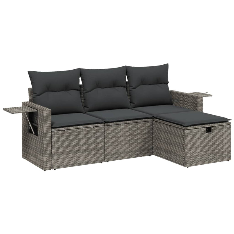 4 Piece Garden Sofa Set with Cushions Grey Poly Rattan Payday Deals