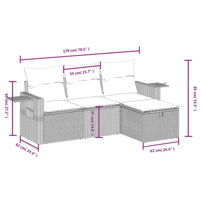 4 Piece Garden Sofa Set with Cushions Grey Poly Rattan Payday Deals