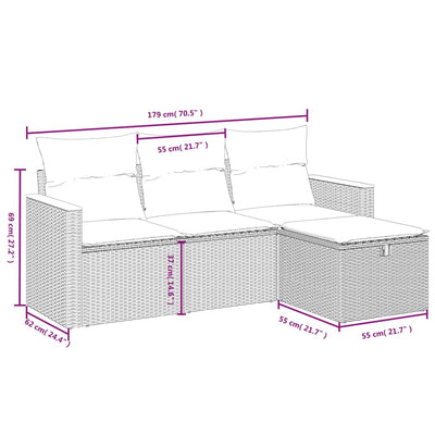 4 Piece Garden Sofa Set with Cushions Grey Poly Rattan Payday Deals