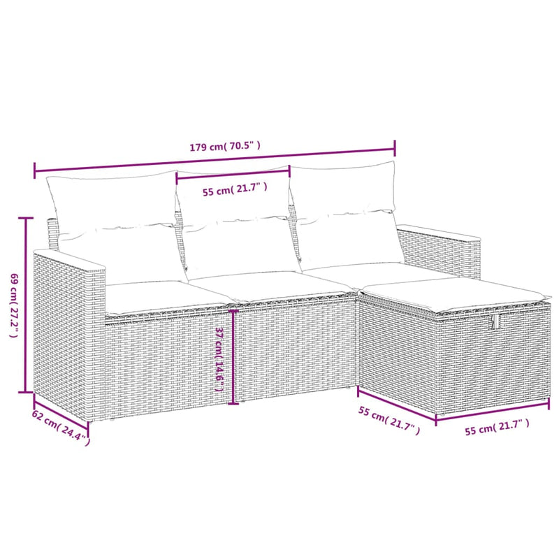 4 Piece Garden Sofa Set with Cushions Grey Poly Rattan Payday Deals