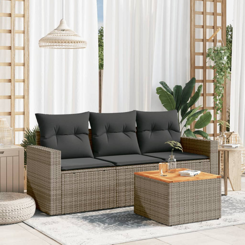 4 Piece Garden Sofa Set with Cushions Grey Poly Rattan Payday Deals