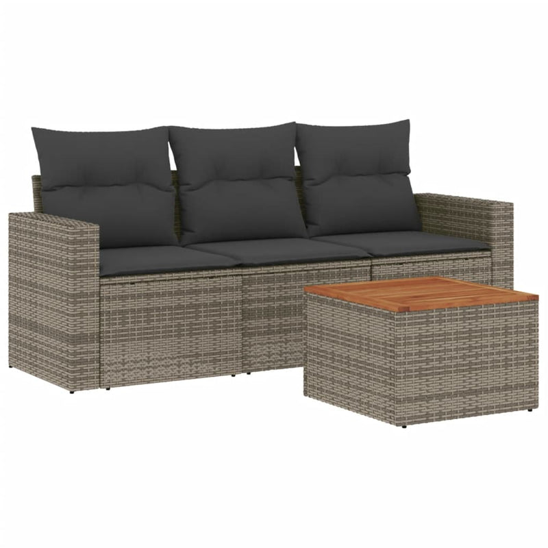 4 Piece Garden Sofa Set with Cushions Grey Poly Rattan Payday Deals