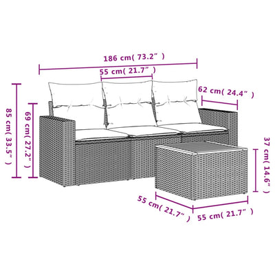 4 Piece Garden Sofa Set with Cushions Grey Poly Rattan Payday Deals