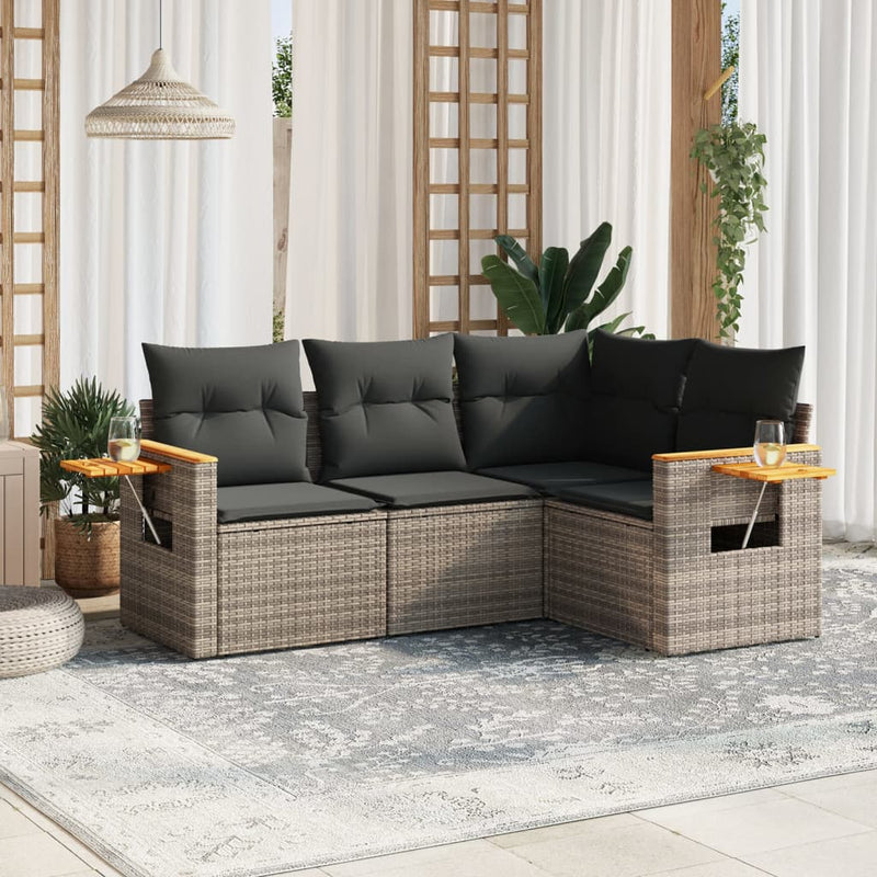 4 Piece Garden Sofa Set with Cushions Grey Poly Rattan Payday Deals