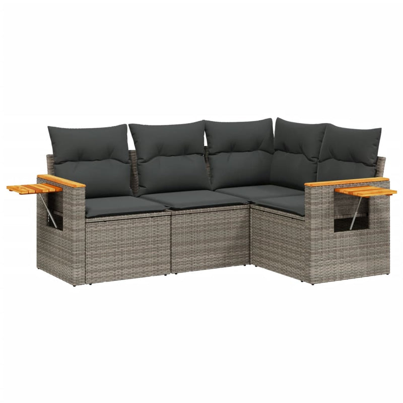 4 Piece Garden Sofa Set with Cushions Grey Poly Rattan Payday Deals