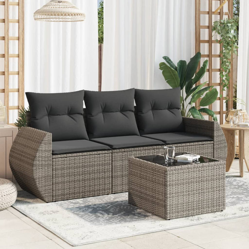 4 Piece Garden Sofa Set with Cushions Grey Poly Rattan Payday Deals