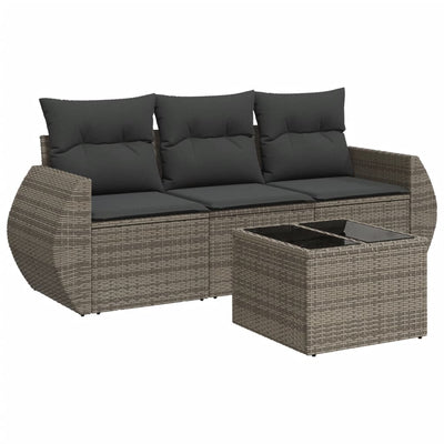 4 Piece Garden Sofa Set with Cushions Grey Poly Rattan Payday Deals