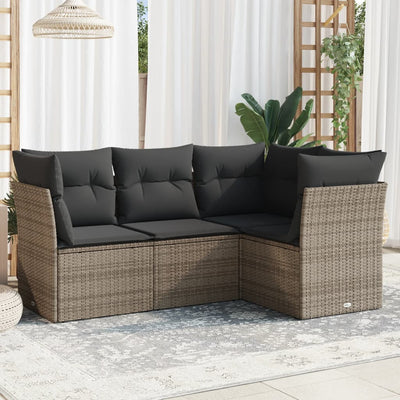 4 Piece Garden Sofa Set with Cushions Grey Poly Rattan