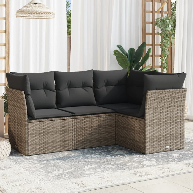 4 Piece Garden Sofa Set with Cushions Grey Poly Rattan Payday Deals