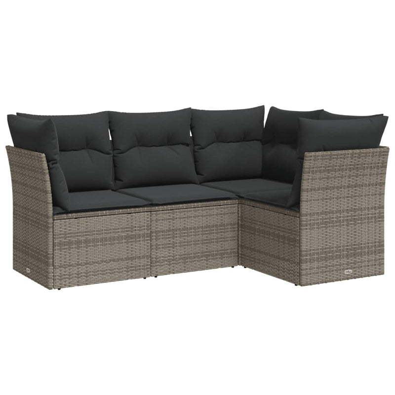 4 Piece Garden Sofa Set with Cushions Grey Poly Rattan Payday Deals