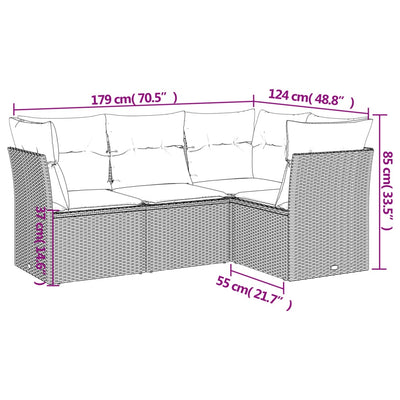 4 Piece Garden Sofa Set with Cushions Grey Poly Rattan Payday Deals