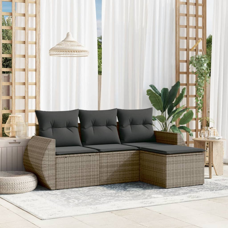 4 Piece Garden Sofa Set with Cushions Grey Poly Rattan Payday Deals