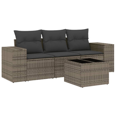 4 Piece Garden Sofa Set with Cushions Grey Poly Rattan Payday Deals