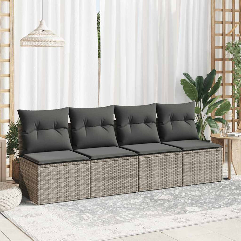 4 Piece Garden Sofa Set with Cushions Grey Poly Rattan Acacia Payday Deals