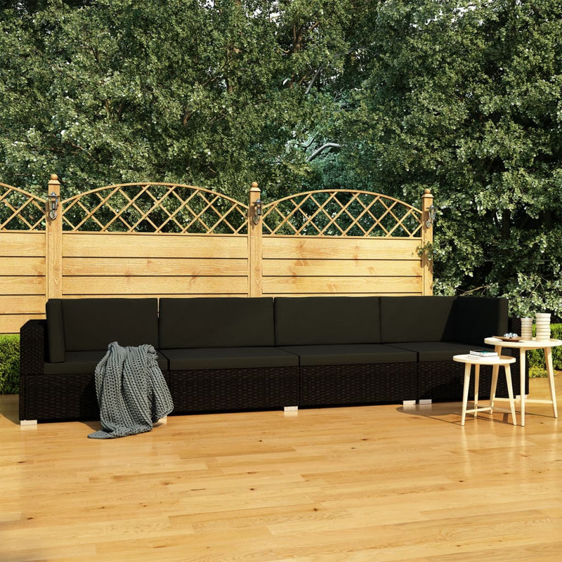 4 Piece Garden Sofa Set with Cushions Poly Rattan Black Payday Deals