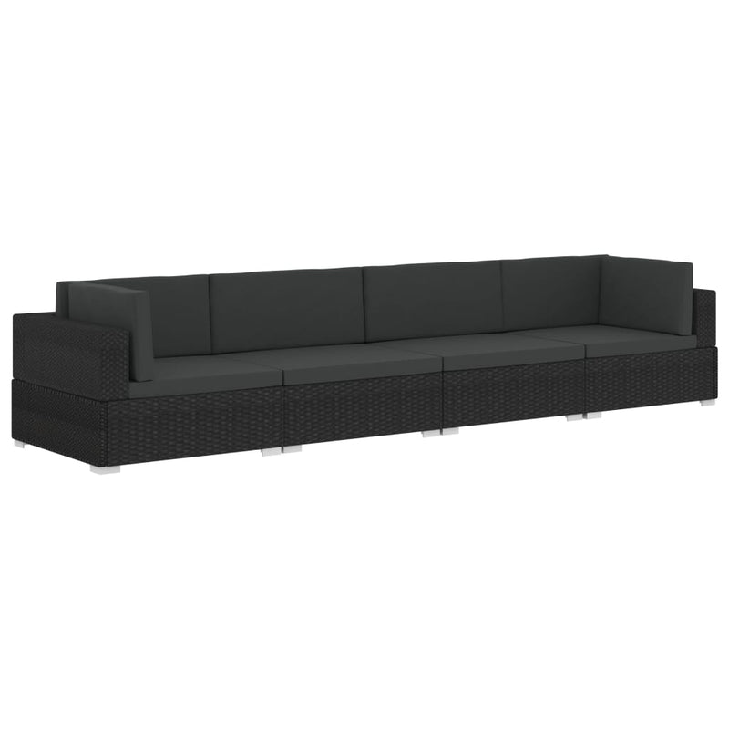 4 Piece Garden Sofa Set with Cushions Poly Rattan Black Payday Deals