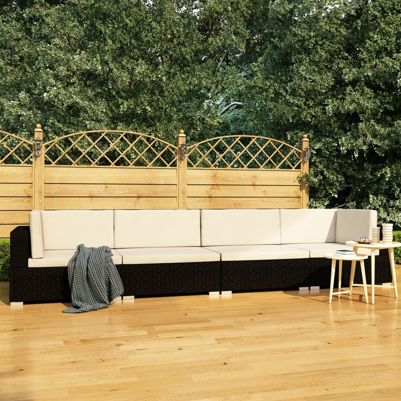 4 Piece Garden Sofa Set with Cushions Poly Rattan Black Payday Deals