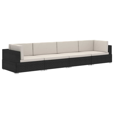 4 Piece Garden Sofa Set with Cushions Poly Rattan Black Payday Deals