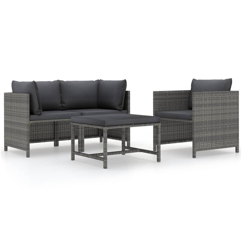 4 Piece Garden Sofa Set with Cushions Poly Rattan Grey Payday Deals
