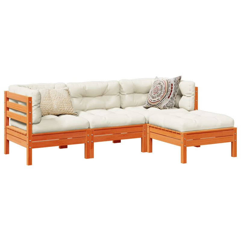 4 Piece Garden Sofa Set with Cushions Wax Brown Solid Wood Pine Payday Deals