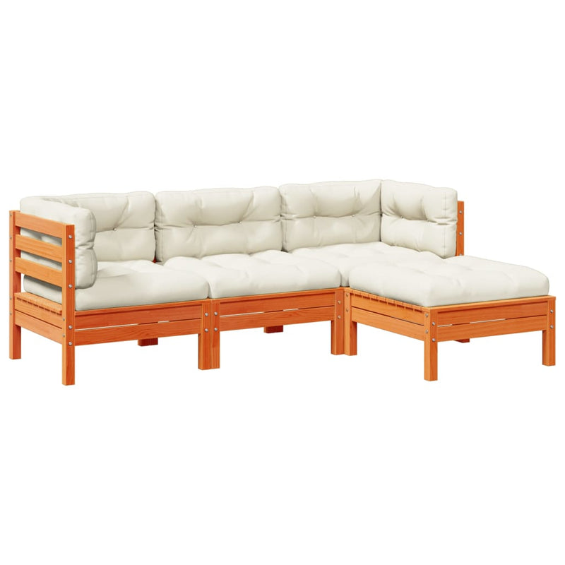 4 Piece Garden Sofa Set with Cushions Wax Brown Solid Wood Pine Payday Deals
