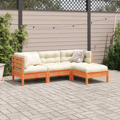 4 Piece Garden Sofa Set with Cushions Wax Brown Solid Wood Pine Payday Deals