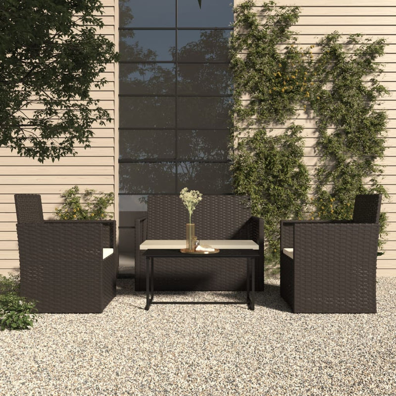 4 Piece Outdoor Lounge Set with Cushions Poly Rattan Black Payday Deals