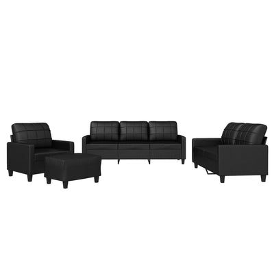 4 Piece Sofa Set with Cushions Black Faux Leather Payday Deals
