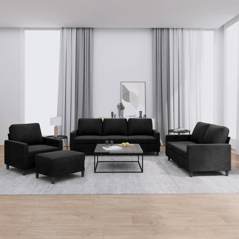 4 Piece Sofa Set with Cushions Black Velvet Payday Deals