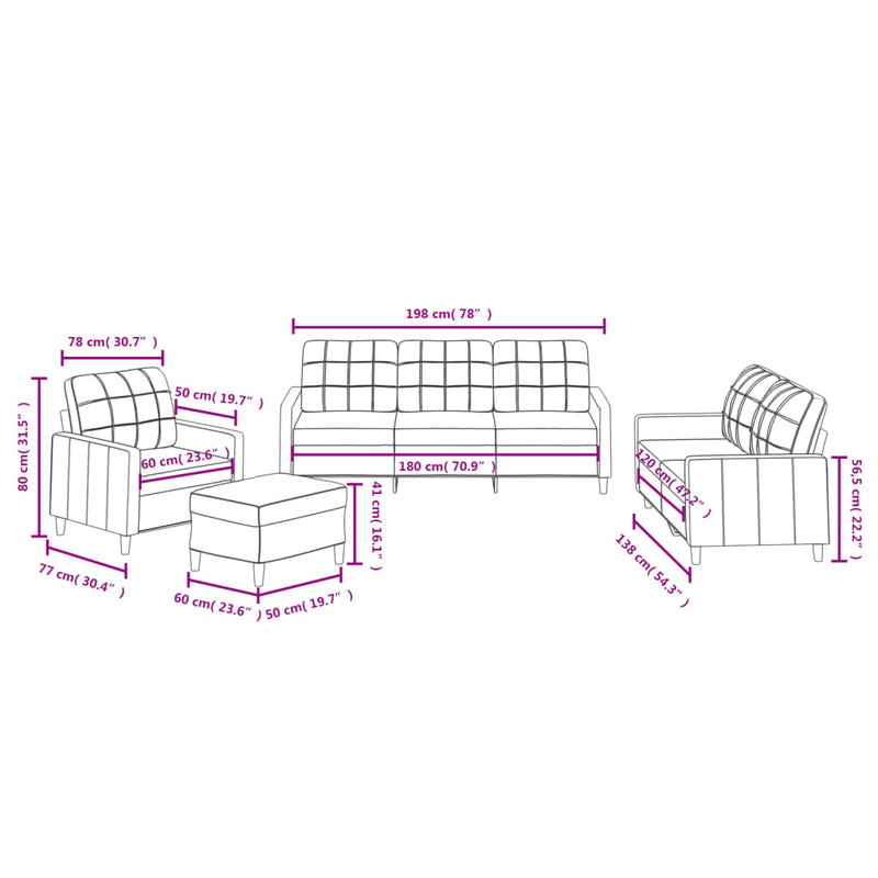 4 Piece Sofa Set with Cushions Dark Grey Fabric Payday Deals
