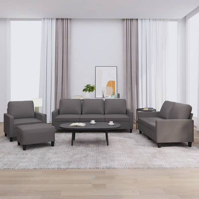 4 Piece Sofa Set with Cushions Grey Faux Leather