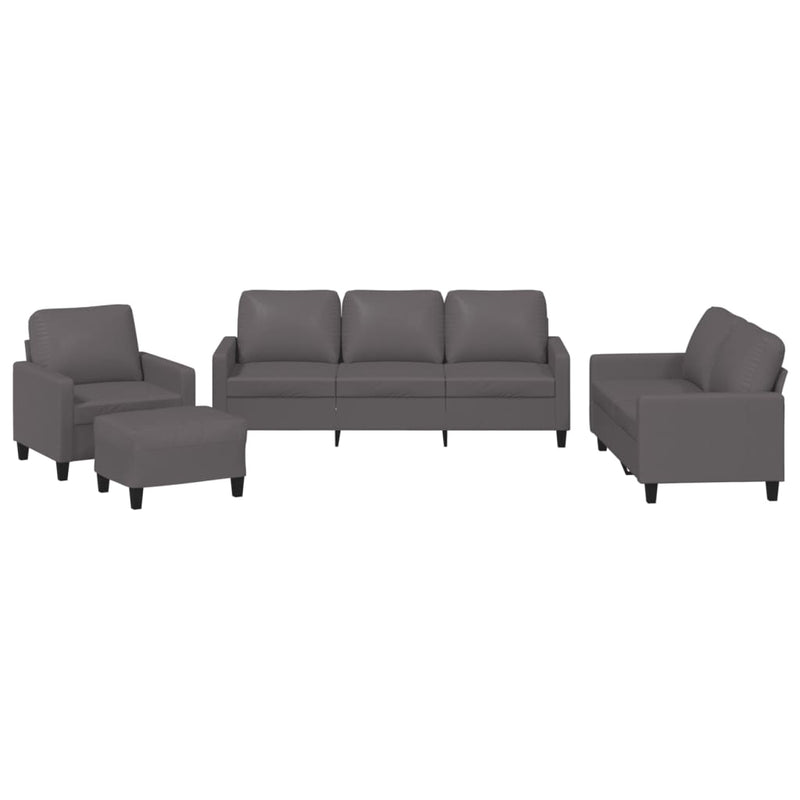 4 Piece Sofa Set with Cushions Grey Faux Leather Payday Deals