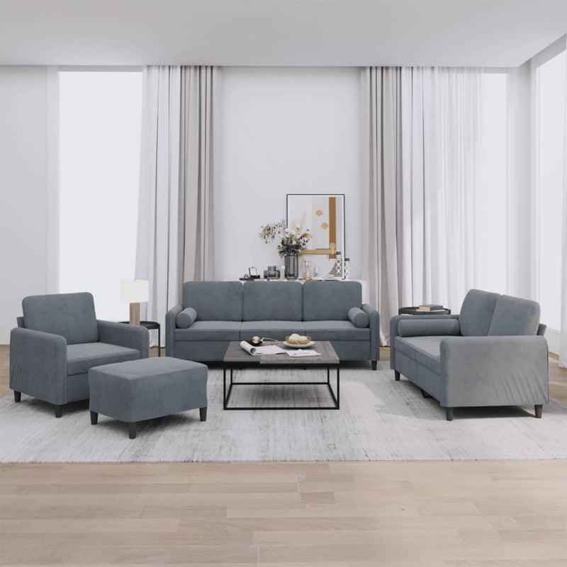 4 Piece Sofa Set with Pillows Dark Grey Velvet Payday Deals