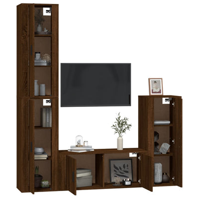 4 Piece TV Cabinet Set Brown Oak Engineered Wood Payday Deals