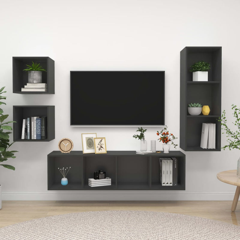 4 Piece TV Cabinet Set Grey Engineered Wood Payday Deals