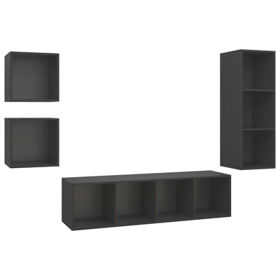 4 Piece TV Cabinet Set Grey Engineered Wood Payday Deals